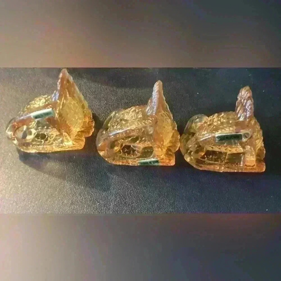 williams sonoma SET OF 3 AMBER GLASS TURKEY small taper holders 2"x 2", - Picture 9 of 9